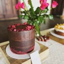 Load image into Gallery viewer, Plant base Decadent and fudgy Chocolate, beetroot and raspberry cake