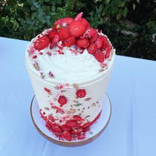 Load image into Gallery viewer, Strawberry and lemon drizzle cake with Strawberry Swiss buttercream