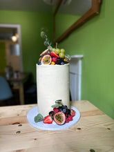 Load image into Gallery viewer, Seasonal fruits and vanilla Swiss buttercream cake