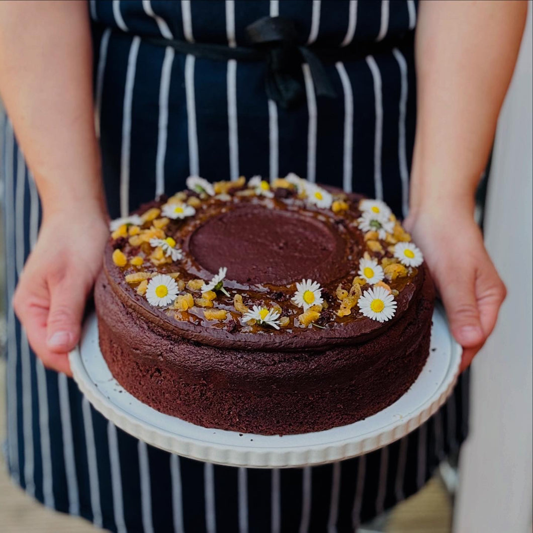Plant based Chocolate and avocado cake with Apricot jam